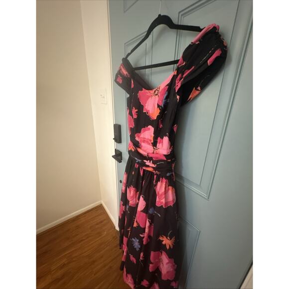 Vintage 1980s‎ Laura Ashley Great Britain Black Pink Floral Dress Full Skirt 8 - Picture 11 of 16